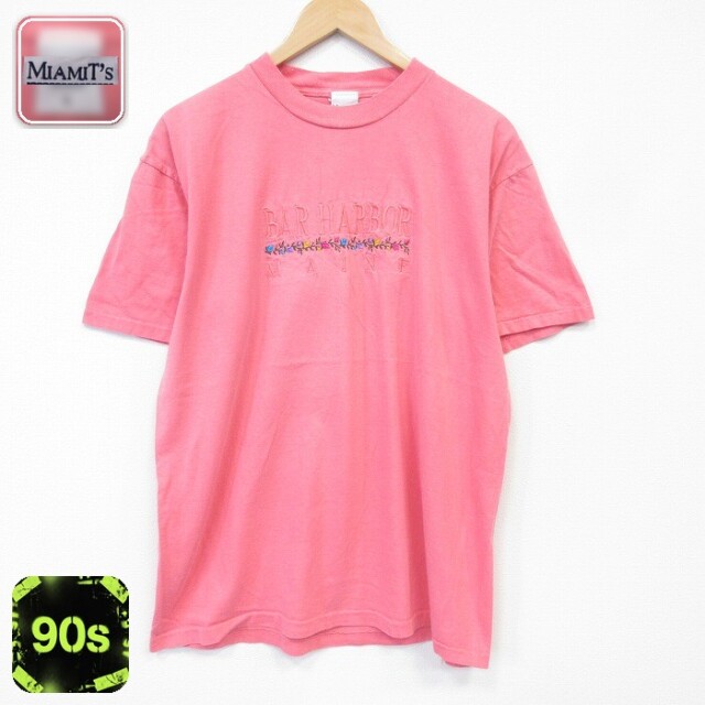 90s 半袖Tシャツ バーハーバー刺繍 ピンク メンズXL相当 | 古着