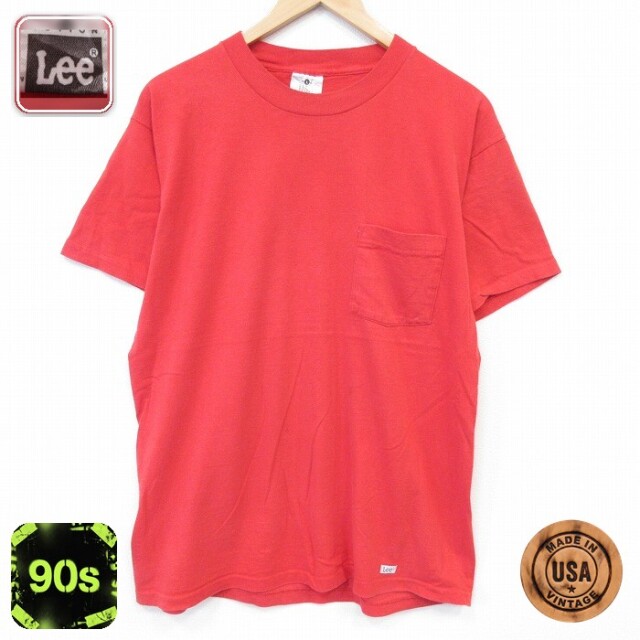 リー 90s 半袖Tシャツ 胸ポケット付き レッド メンズL相当 | 古着