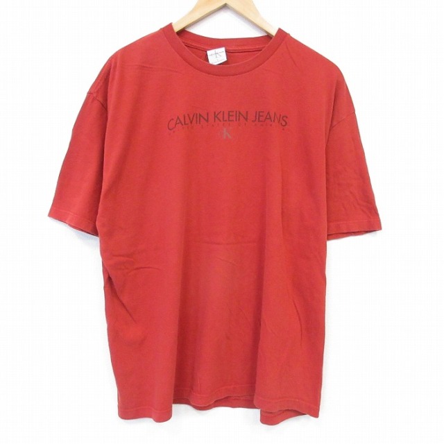 カルバンクライン 90s 半袖Tシャツ ビッグロゴ レッド メンズXL相当 | 古着