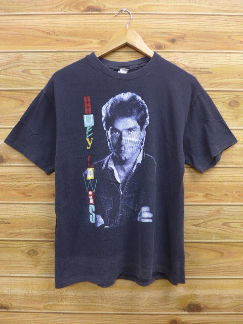 L★古着ビンテージロックバンドTシャツ80年代ヒューイルイスUSA製黒/15may12【n】