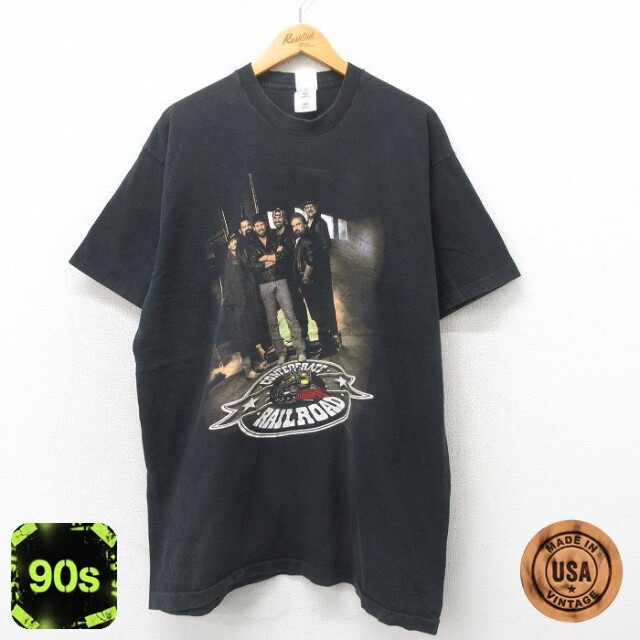 【50%OFF】フルーツオブザルーム 90s 半袖Tシャツ コンフェデラットレイルロード ブラック XL | 古着