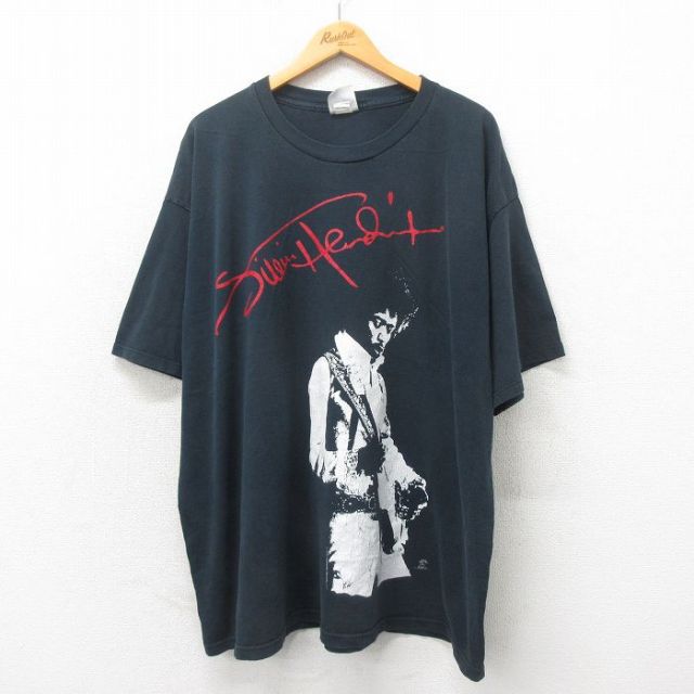 XL★古着 半袖 ビンテージ ロック バンド Tシャツ メンズ 00年代 00s ジミヘンドリックス 大きいサイズ コットン クルーネック 黒 ブラック 25may12 中古
