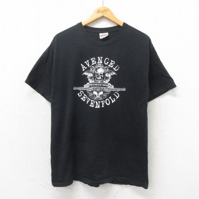 L★古着 ヘインズ Hanes 半袖 ビンテージ ロック バンド Tシャツ メンズ 00年代 00s アベンジドセブンフォールド アヴェンジドセヴンフォールド コットン クルーネック 黒 ブラック 25may12 中古