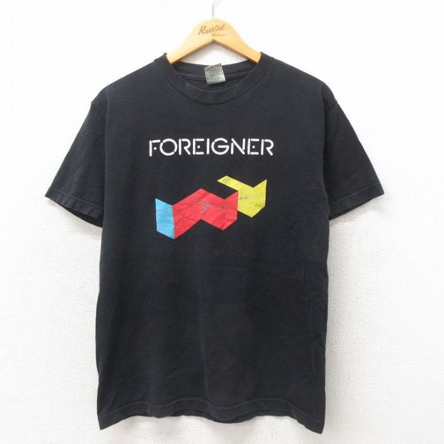 M★古着 半袖 ビンテージ ロック バンド Tシャツ メンズ 00年代 00s フォリナー コットン クルーネック 黒 ブラック 25may24 中古