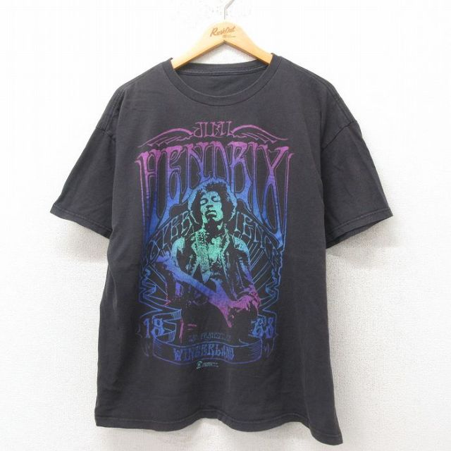 XL★古着 半袖 ビンテージ ロック バンド Tシャツ メンズ 00年代 00s ジミヘンドリックス 大きいサイズ クルーネック 黒 ブラック 25jun20 中古