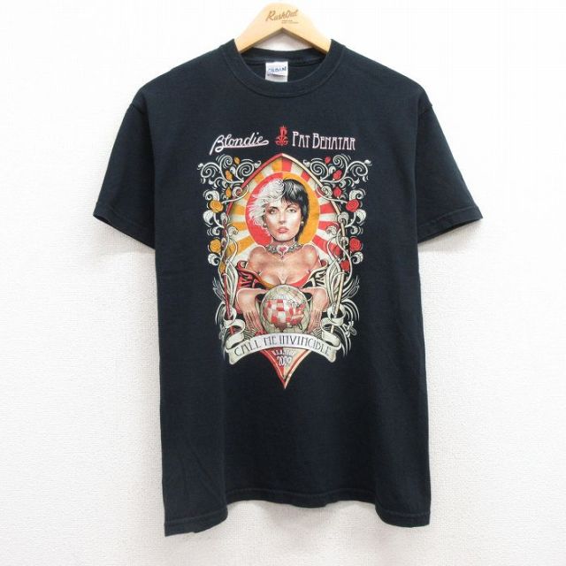 M★古着 半袖 ビンテージ ロック バンド Tシャツ メンズ 00年代 00s パットベネター ブロンディ コットン クルーネック 黒 ブラック 25jul10 中古