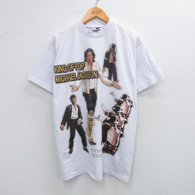 【50%OFF】L★古着 半袖 ビンテージ ロック バンド Tシャツ メンズ 00年代 00s マイケルジャクソン コットン クルーネック 白 ホワイト 【spe】 25jul30 中古