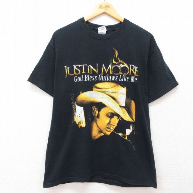 L★古着 半袖 ビンテージ ロック バンド Tシャツ メンズ 00年代 00s ジャスティンムーア コットン クルーネック 黒 ブラック 25jul30 中古