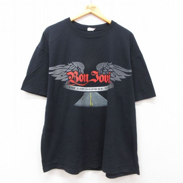 XL★古着 半袖 ビンテージ ロック バンド Tシャツ メンズ 00年代 00s ボンジョビ ボンジョヴィ 大きいサイズ コットン クルーネック 黒 ブラック 【spe】 25jul30 中古