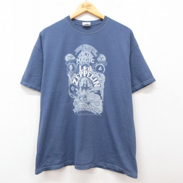 XL★古着 ヘインズ Hanes 半袖 ビンテージ ロック バンド Tシャツ メンズ 00年代 00s レッドツェッペリン コットン クルーネック 紺 ネイビー 25jul30 中古