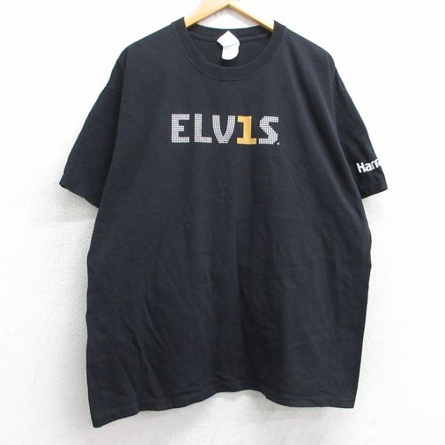 【50%OFF】XL★古着 半袖 ビンテージ ロック バンド Tシャツ メンズ 00年代 00s エルヴィスプレスリー コットン クルーネック 黒 ブラック 25aug05 中古
