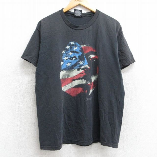 L★古着 半袖 ビンテージ ロック バンド Tシャツ メンズ 00年代 00s ジミヘンドリックス コットン クルーネック 黒 ブラック 25aug05 中古