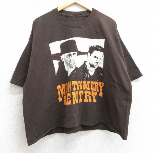 XL★古着 半袖 ビンテージ ロック バンド Tシャツ メンズ 00年代 00s モンゴメリージェントリー ショート丈 大きいサイズ クルーネック 茶 ブラウン 25aug05 中古