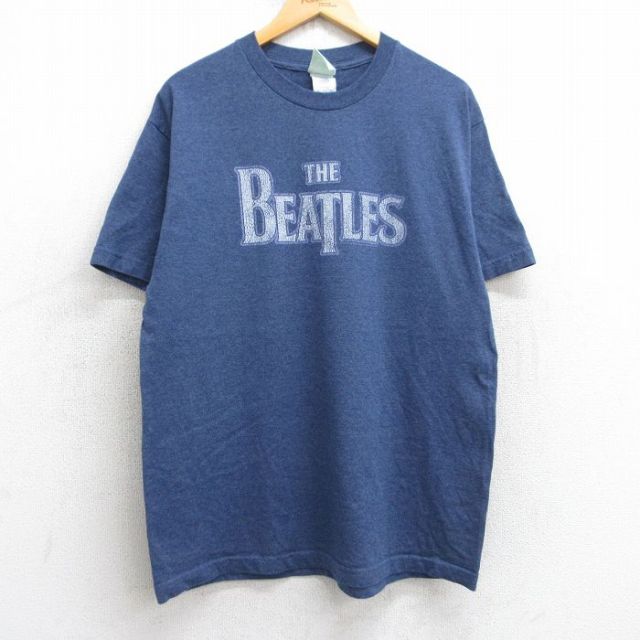 【50%OFF】L★古着 半袖 ビンテージ ロック バンド Tシャツ メンズ 00年代 00s ビートルズ The Beatles クルーネック 紺 ネイビー 霜降り 【spe】 25aug05 中古