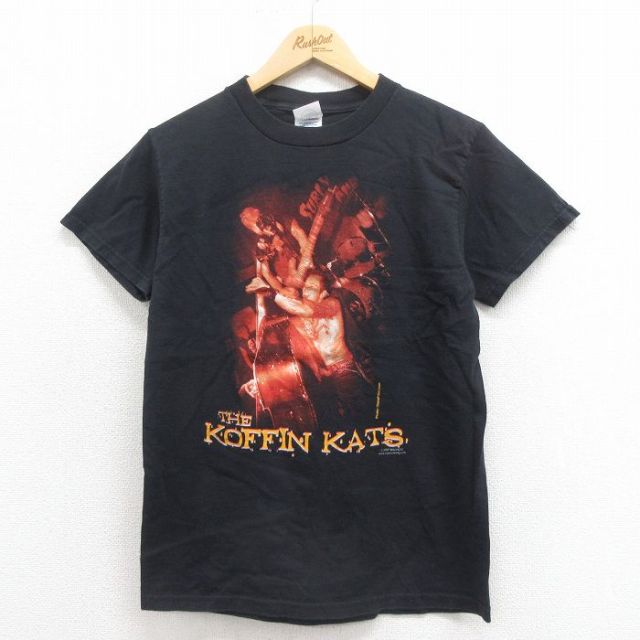 【50%OFF】S★古着 半袖 ビンテージ ロック バンド Tシャツ メンズ コフィンキャッツ コットン クルーネック 黒 ブラック 25aug06 中古