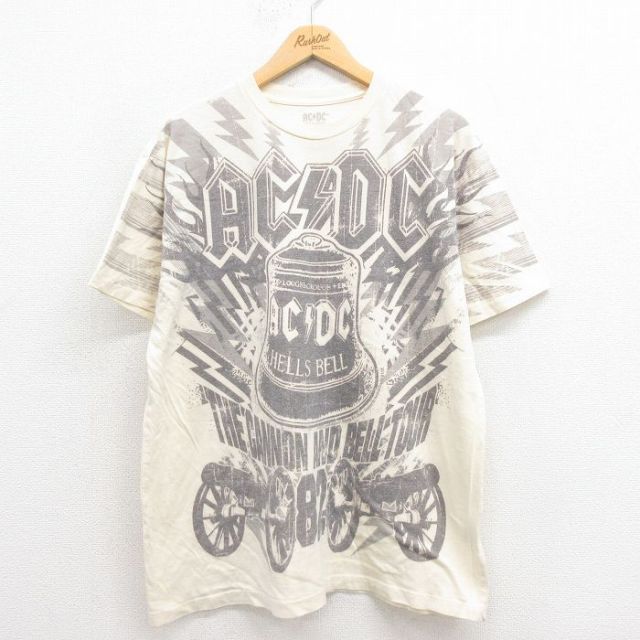 XL★古着 半袖 ビンテージ ロック バンド Tシャツ メンズ 00年代 00s AC/DC クルーネック 薄ベージュ カーキ 【spe】 25aug06 中古