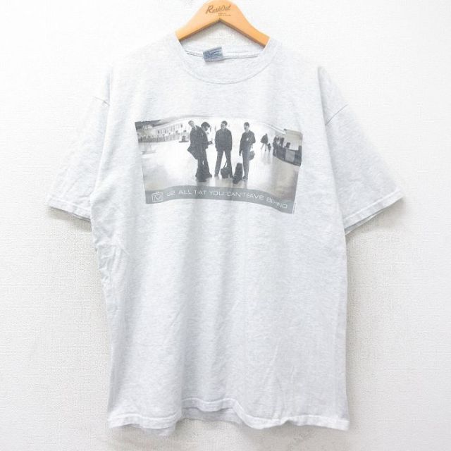 XL★古着 半袖 ビンテージ ロック バンド Tシャツ メンズ 00年代 00s U2 大きいサイズ クルーネック USA製 薄グレー 霜降り 【spe】 25aug20 中古