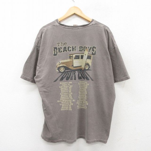 【50%OFF】XL★古着 半袖 ビンテージ ロック バンド Tシャツ メンズ 00年代 00s ビーチボーイズ 大きいサイズ コットン クルーネック 茶系 ブラウン 25aug30 中古