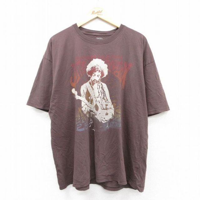 XL★古着 半袖 ビンテージ ロック バンド Tシャツ メンズ 00年代 00s ジミヘンドリックス 大きいサイズ コットン クルーネック 茶 ブラウン 【spe】 25aug30 中古