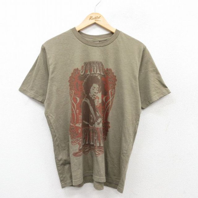 L★古着 半袖 ビンテージ ロック バンド Tシャツ メンズ 00年代 00s ジミヘンドリックス クルーネック 濃緑系 グリーン 25aug30 中古