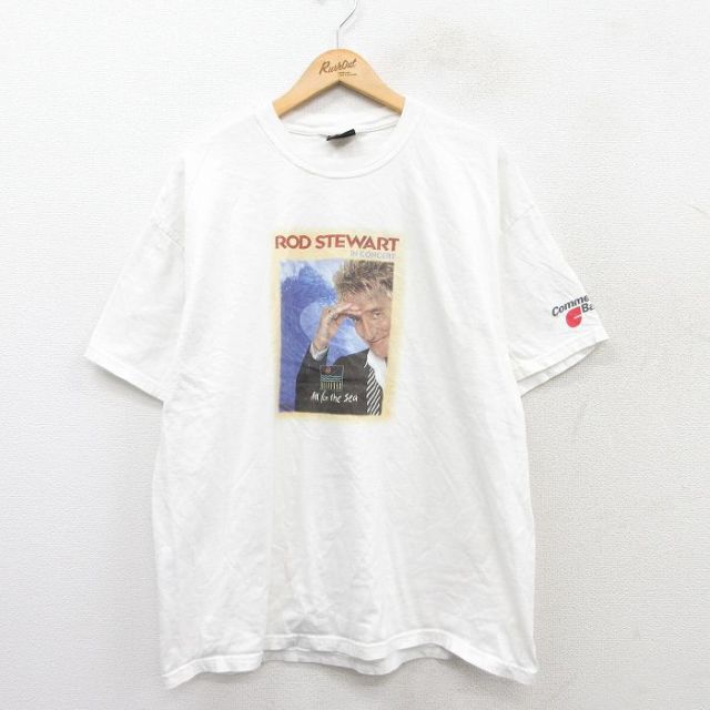 【50%OFF】XL★古着 ヘインズ Hanes 半袖 ビンテージ ロック バンド Tシャツ メンズ 00年代 00s ロッドスチュワート コットン クルーネック 白 ホワイト 【spe】 25aug30 中古