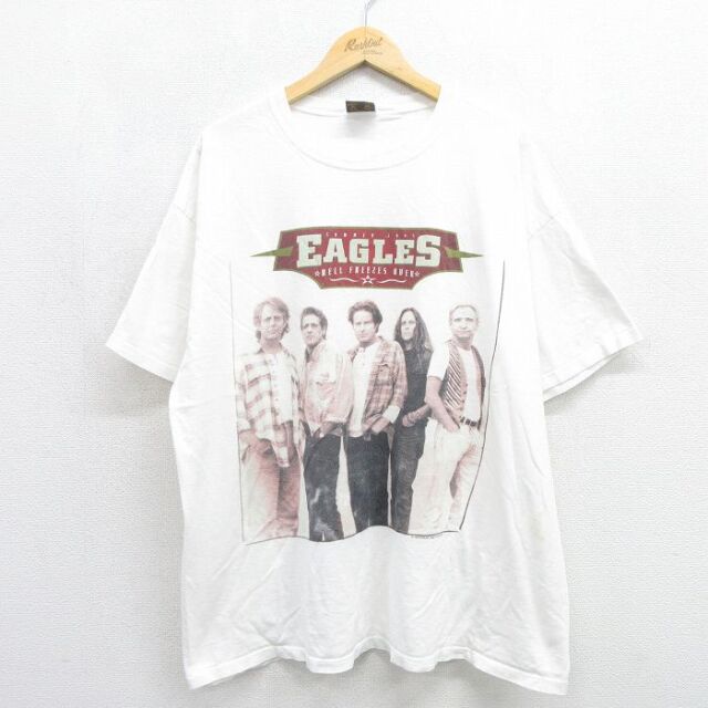 XL★古着 半袖 ビンテージ ロック バンド Tシャツ メンズ 90年代 90s イーグルス 大きいサイズ クルーネック ホワイト【spe】 26jul09
