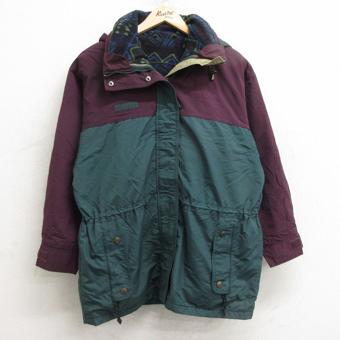 古着 コロンビア COLUMBIA 長袖 ジャケット パーカー レディース 90年代 90s ツートンカラー 大きいサイズ エンジ他 内側フリース 24sep28 中古 アウター ジャンパー ブルゾン