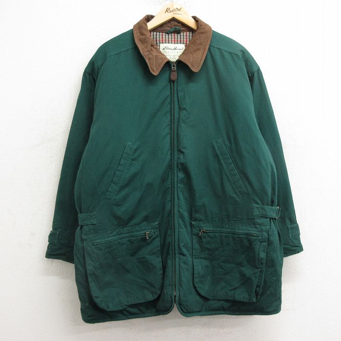 古着 エディーバウアー 長袖 ダウン ジャケット レディース 00年代 00s 襟レザー 大きいサイズ ロング丈 コットン 緑 グリーン 内側フランネル 【spe】 24oct30 中古 アウター ジャンパー ブルゾン