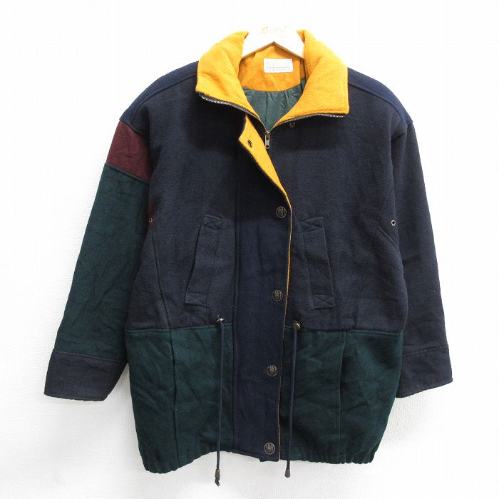【50%OFF】古着 長袖 ジャケット レディース 90年代 90s マルチカラー 大きいサイズ 濃紺 ネイビー 24nov05 中古 アウター ジャンパー ブルゾン