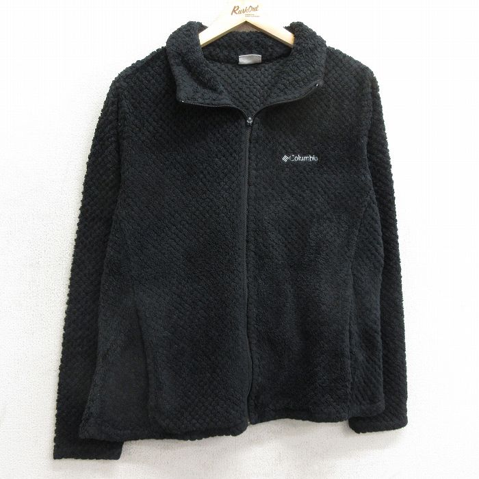 【50%OFF】古着 コロンビア COLUMBIA 長袖 フリース ジャケット レディース ワンポイントロゴ 黒 ブラック 24dec27 中古 アウター ジャンパー ブルゾン