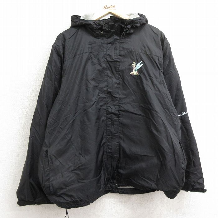 【50%OFF】古着 長袖 ナイロン ジャケット パーカー レディース 00年代 00s ディズニー DISNEY ティンカーベル 黒 ブラック 24dec27 中古 アウター ウインドブレーカー