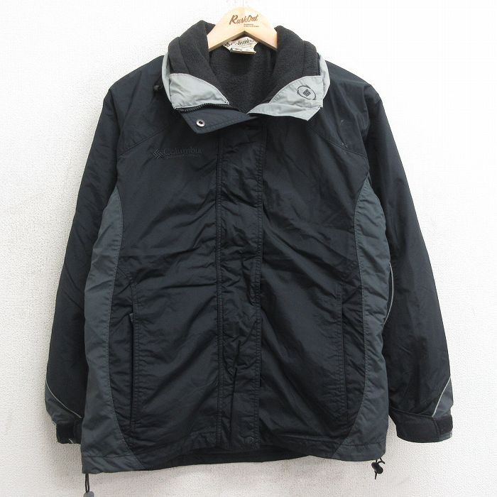 【50%OFF】古着 コロンビア COLUMBIA 長袖 ナイロン ジャケット レディース 00年代 00s ワンポイントロゴ 黒他 ブラック 内側フリース 25jan07 中古 アウター ウインドブレーカー