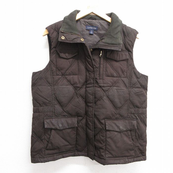 古着 ランズエンド キルティング ダウン ベスト レディース 茶 ブラウン 25jan09 中古 アウター
