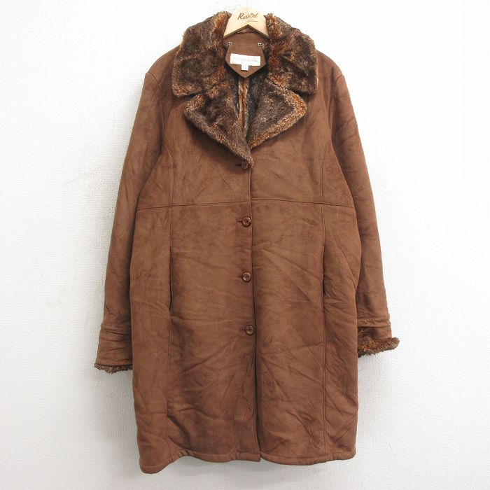 古着 長袖 コート レディース 00年代 00s ロング丈 茶 ブラウン 内側ファー 25jan11 中古 アウター