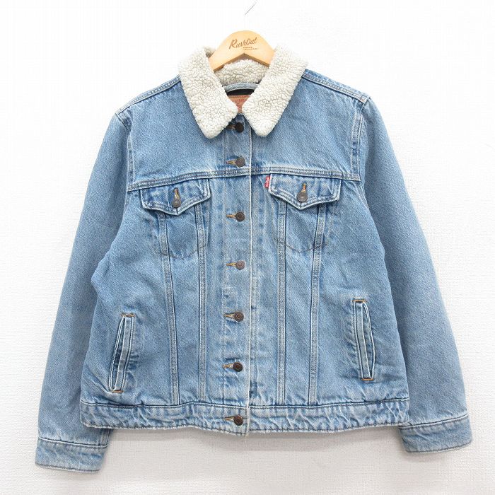 【50%OFF】古着 リーバイス Levis 長袖 デニム ボア ジャケット ジージャン レディース 大きいサイズ コットン 紺他 ネイビー 内側キルティング 25jan17 中古 アウター Gジャン