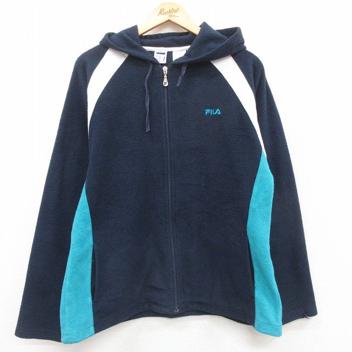 古着 フィラ FILA 長袖 フリース ジャケット パーカー レディース 00年代 00s ワンポイントロゴ ラグラン 紺他 ネイビー 25jan17 中古 アウター ジャンパー ブルゾン