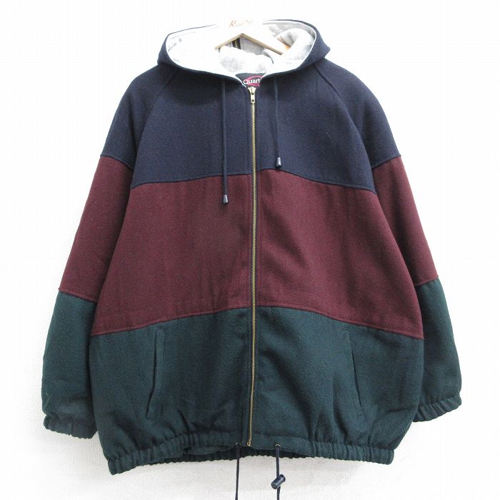 【50%OFF】古着 長袖 ウール ジャケット パーカー レディース 90年代 90s マルチカラー 大きいサイズ 緑他 グリーン 25jan25 中古 アウター ジャンパー ブルゾン