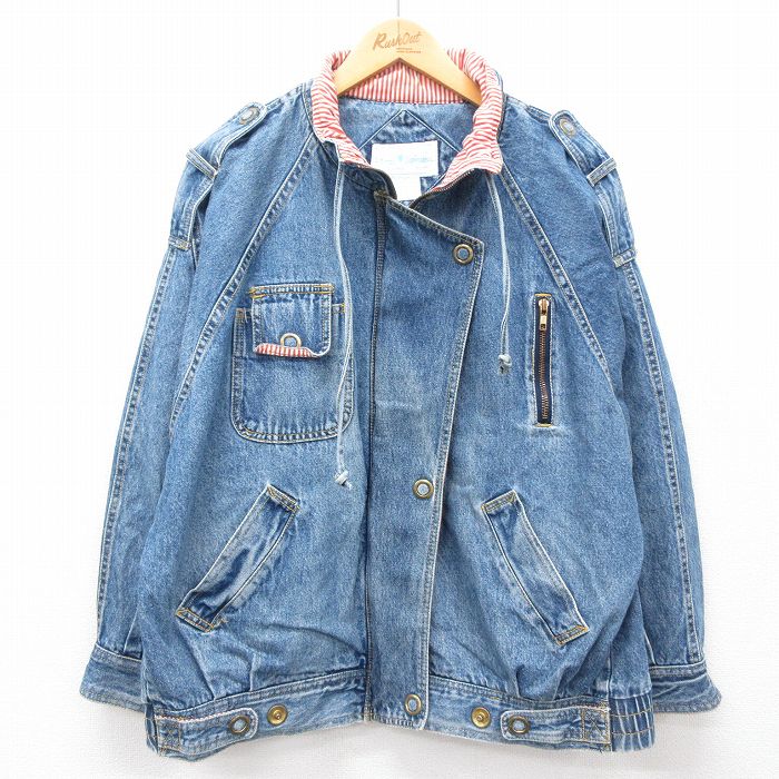 古着 長袖 デニム ジャケット レディース ラグラン 大きいサイズ コットン 紺 ネイビー 【spe】 25jan28 中古 アウター ジャンパー ブルゾン