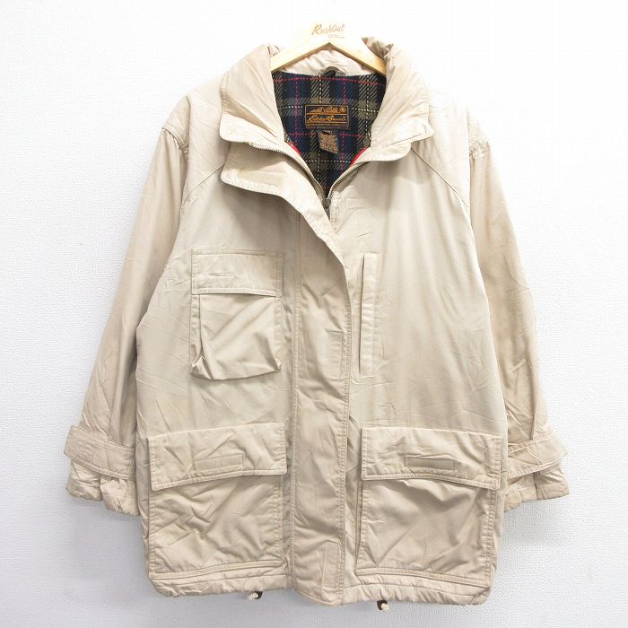 【50%OFF】古着 エディーバウアー 長袖 ジャケット レディース 90年代 90s 大きいサイズ ロング丈 ベージュ カーキ 内側ウール 25jan29 中古 アウター ジャンパー ブルゾン
