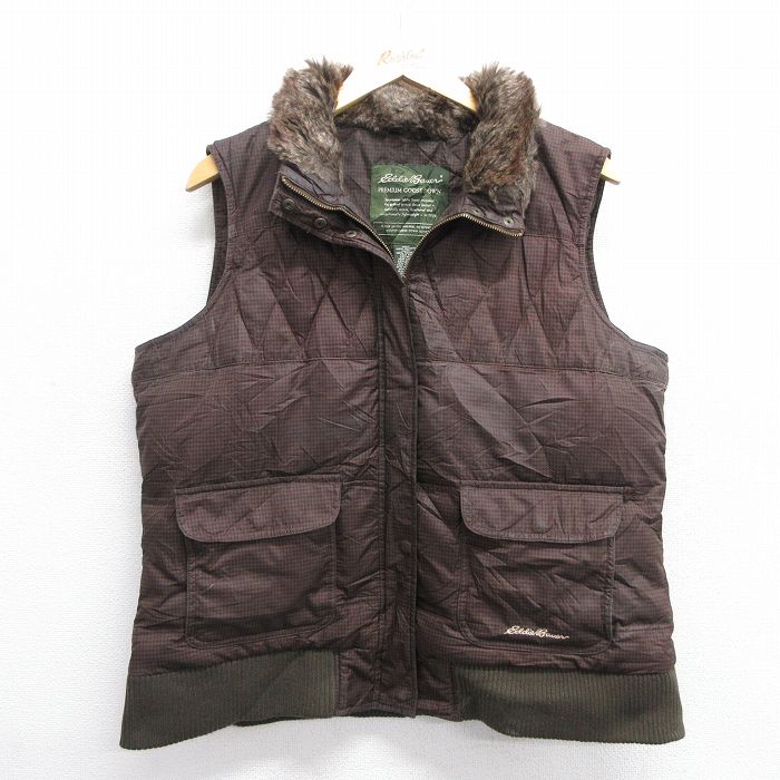 【50%OFF】古着 エディーバウアー ダウン ベスト レディース 襟フェイクファー 茶他 ブラウン 25jan29 中古 アウター