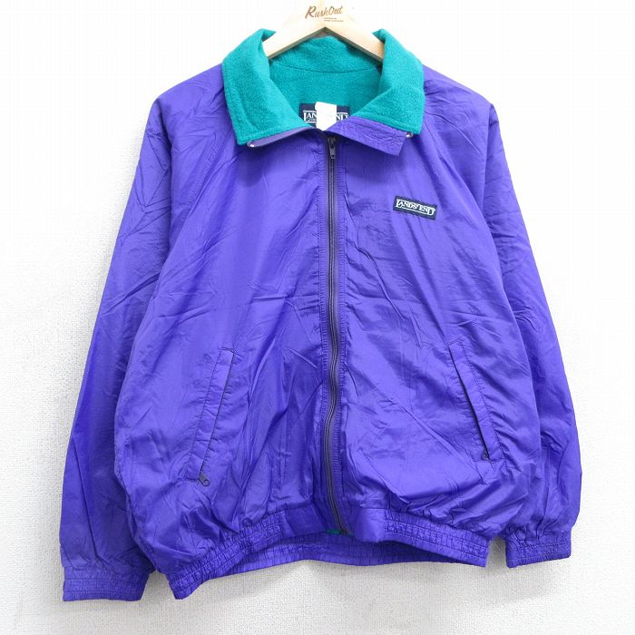 【50%OFF】古着 ランズエンド 長袖 ナイロン ジャケット レディース 90年代 90s リップストップ ラグラン 大きいサイズ USA製 紫 パープル 内側フリース 25feb01 中古 アウター ウインドブレーカー