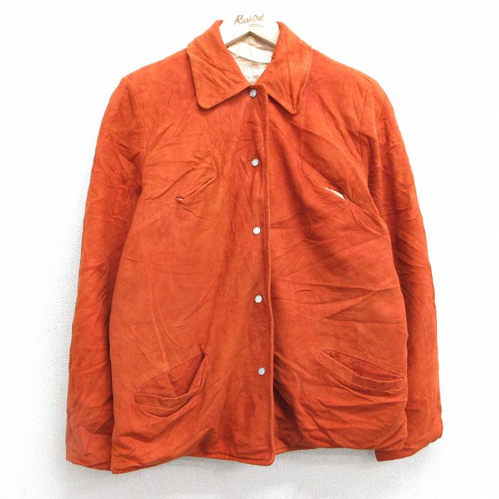 古着 長袖 ビンテージ スエード レザー ジャケット レディース 70年代 70s オレンジ系 25feb01 中古 アウター 革ジャン 皮ジャン