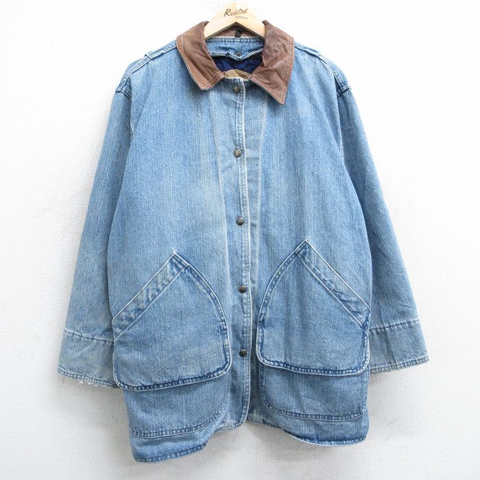 古着 ウールリッチ WOOLRICH 長袖 デニム ジャケット カバーオール レディース 90年代 90s 襟レザー 紺 ネイビー 内側ウール 【spe】 25feb01 中古 アウター ジャンパー ブルゾン