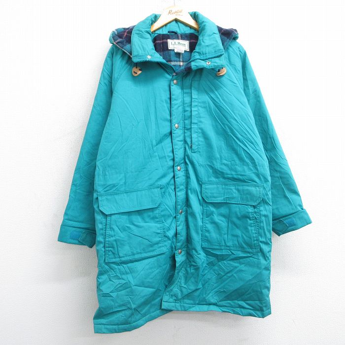 古着 エルエルビーン LLBEAN 長袖 コート パーカー レディース 80年代 80s ラグラン 大きいサイズ　ロング丈 USA製 緑系 グリーン 内側ウール 【spe】 25feb07 中古 アウター