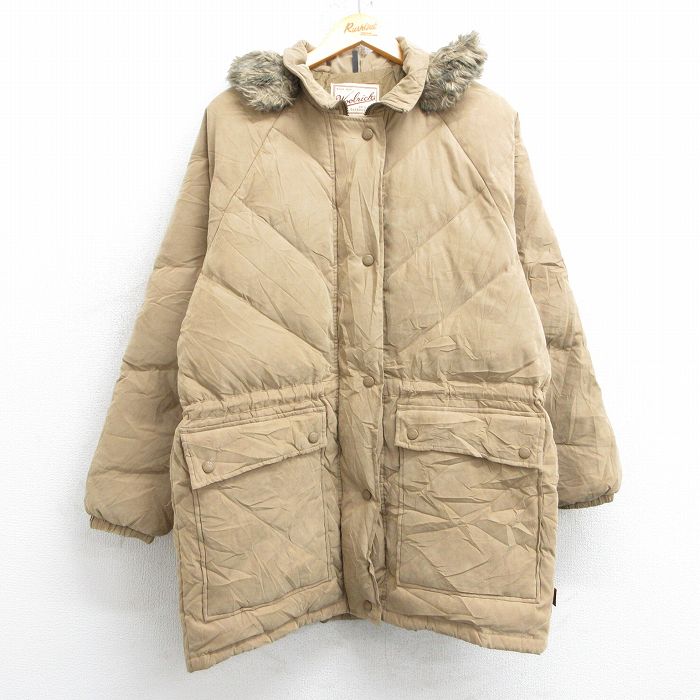 古着 ウールリッチ WOOLRICH 長袖 ダウン ジャケット パーカー レディース 00年代 00s ラグラン 大きいサイズ ロング丈 ベージュ カーキ 25feb07 中古 アウター ジャンパー ブルゾン