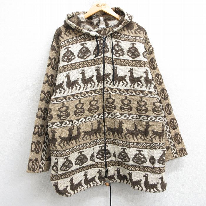 古着 長袖 ジャケット パーカー レディース 90年代 90s アルパカ 大きいサイズ ロング丈 ベージュ他 カーキ 25feb07 中古 アウター ジャンパー ブルゾン