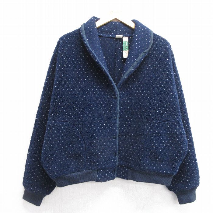 古着 エルエルビーン LLBEAN 長袖 フリース ジャケット レディース 80年代 80s バーズアイ 大きいサイズ USA製 紺 ネイビー 【spe】 25feb17 中古 アウター ジャンパー ブルゾン