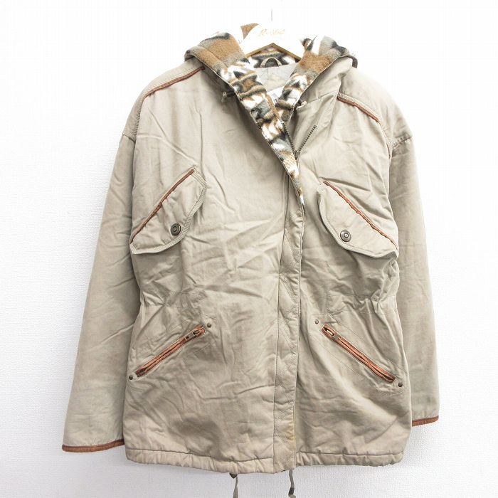 古着 長袖 ジャケット パーカー レディース 00年代 00s コットン ベージュ カーキ 内側キルティング 25feb17 中古 アウター ジャンパー ブルゾン