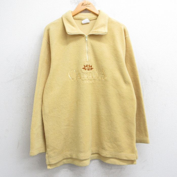 【50%OFF】古着 長袖 ハーフジップ フリース ジャケット レディース 90年代 90s カナダ 刺繍 カナダ製 黄 イエロー 25feb17 中古 アウター ジャンパー ブルゾン
