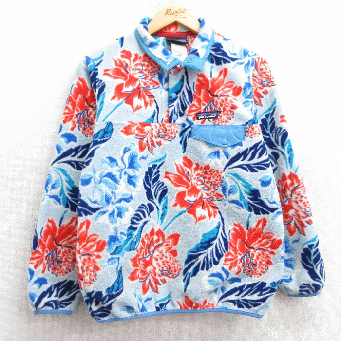 古着 パタゴニア patagonia 長袖 フリース ジャケット レディース シンチラ 花 総柄 スナップT 水色他 【spe】 25feb21 中古 アウター ジャンパー ブルゾン